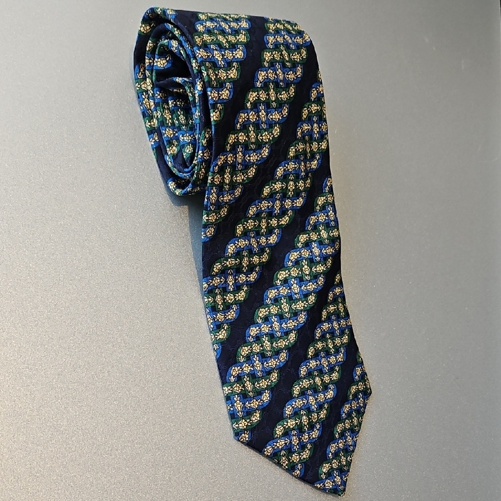 Dior Elegant Blue and Gold Patterned Tie
